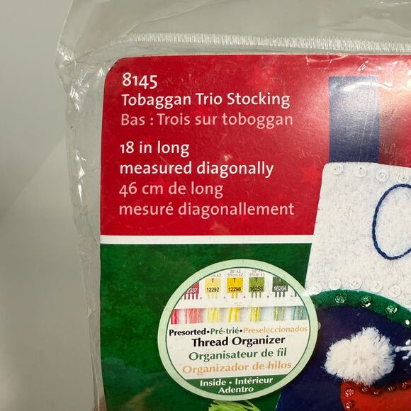 Dimensions 8145 Tobaggan Trio Felt Works Christmas Stocking Kit 18" NEW Sealed - Picture 4 of 6